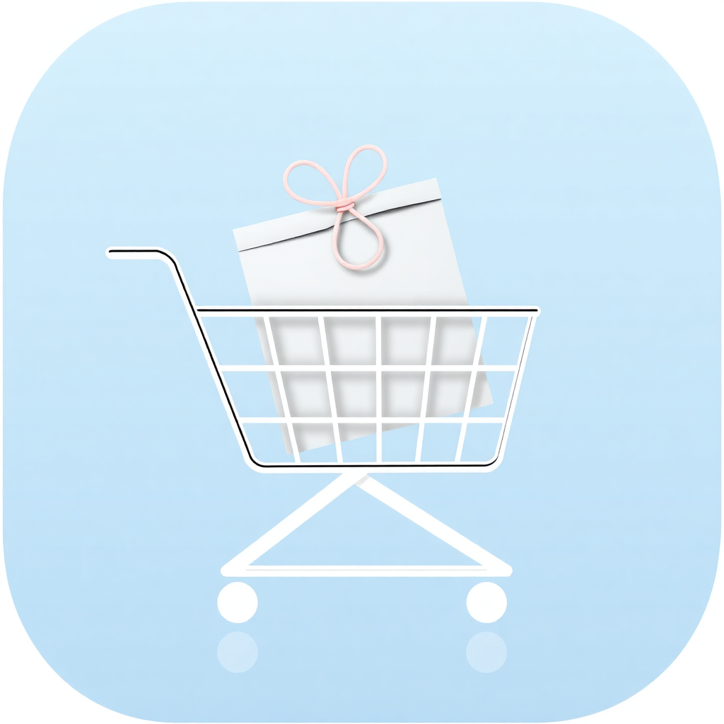 A shopping cart icon with a gift bag placed inside it, emphasizing the gift shop concept.