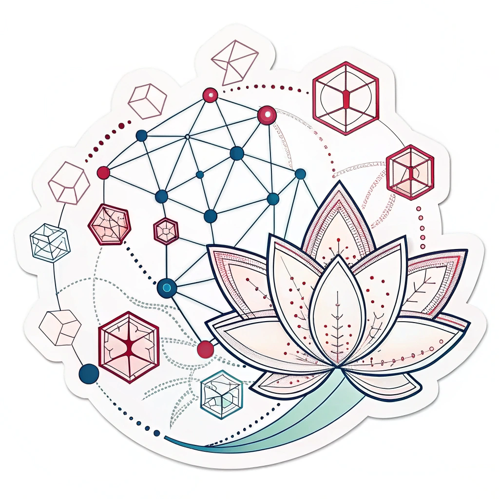 A series of interconnected geometric shapes (cubes, spheres) representing data points, progressively deconstructing and reforming into an organic, fluid art form, perhaps resembling a blooming flower or a wave.