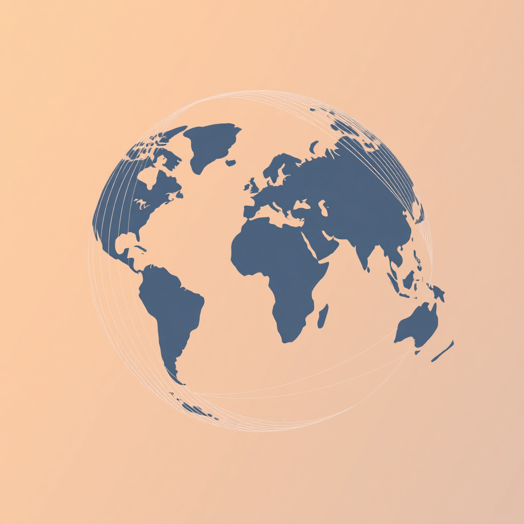 Abstract World Lines: A series of parallel or converging flowing lines that subtly outline the continents or suggest a sphere. One line could be distinct (e.g., different color or thickness) or morph into a simple design element, representing the path or influence of design across the world.