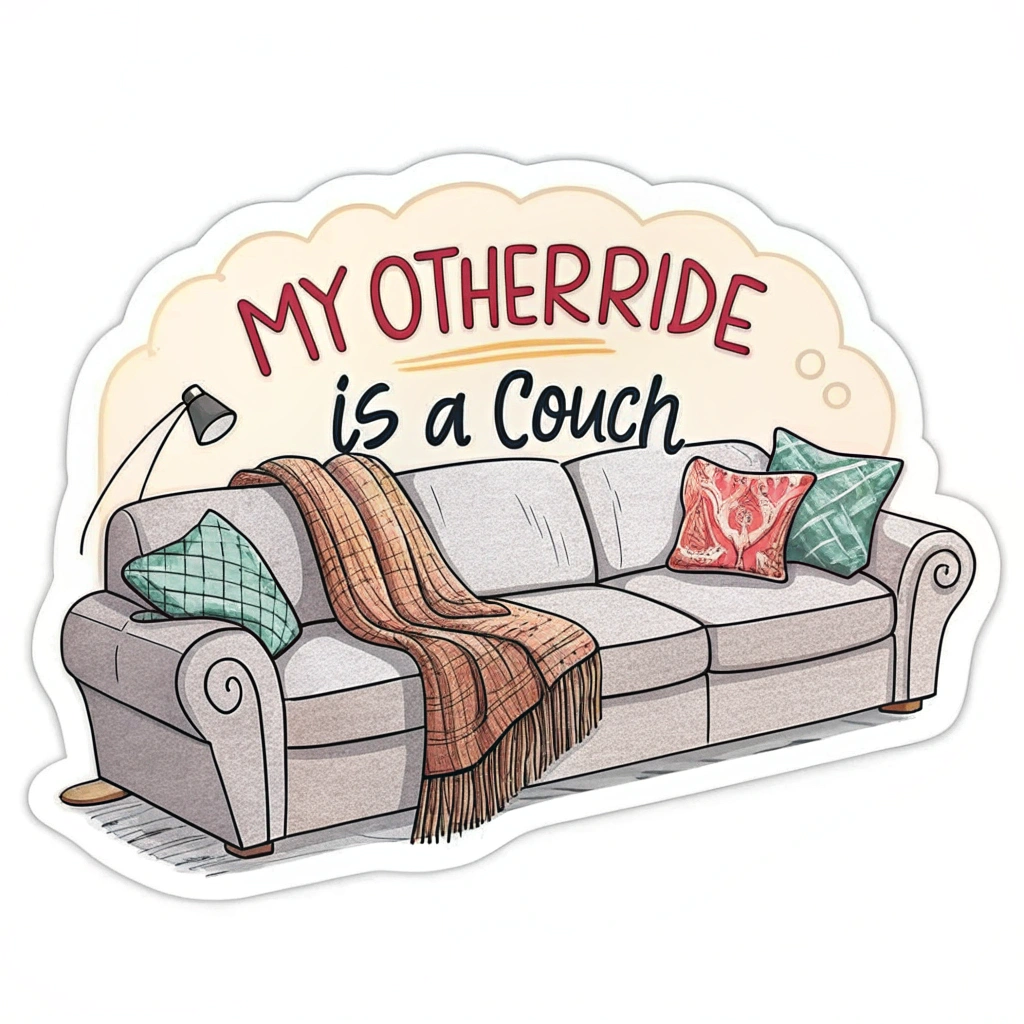 Design option 5: 'My other ride is a couch' with an image of a comfy couch.