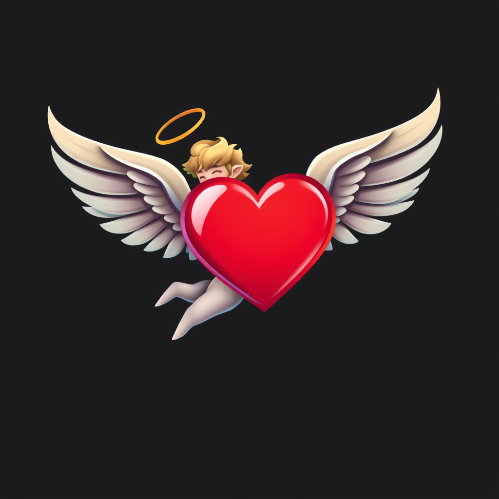 A cupid icon flying with heart-shaped wings.