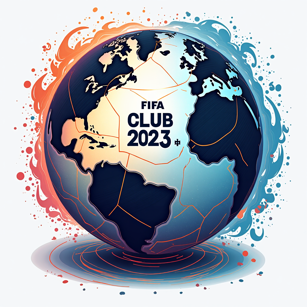 T-shirt design titled 'Global Pitch Dreams': A stylized soccer ball morphs into a globe, showcasing faint outlines of iconic stadiums from different continents. Abstract dream-like swirls and light patterns form the background, with 'FIFA Club World Cup 2025' text.