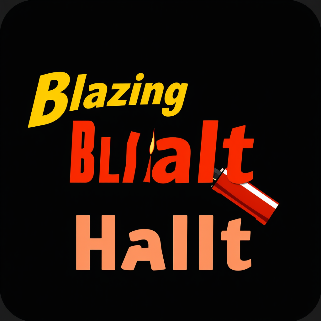 Bold typography of 'Blazing Halt' with an extinguisher nozzle replacing a letter, direct and impactful.