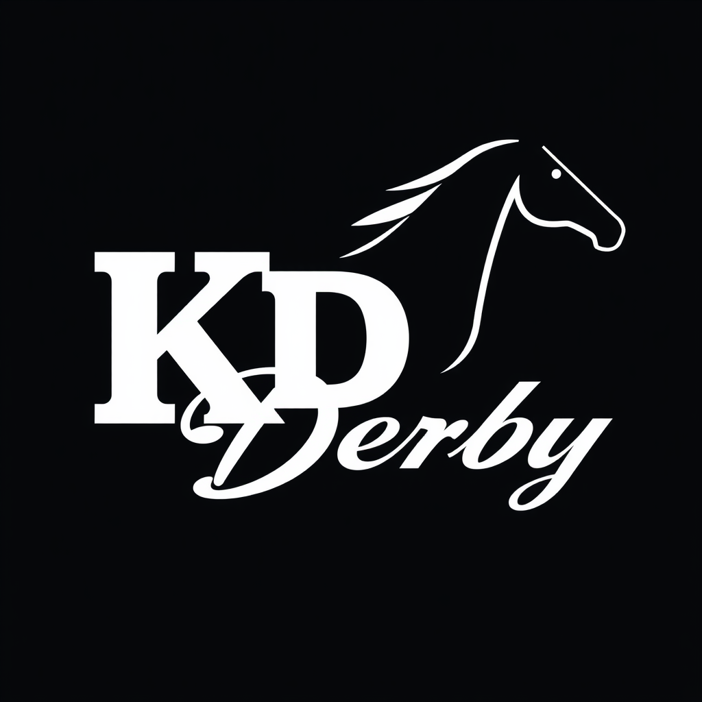 Typographic integration where the letters 'KD' (Kentucky Derby) or the word 'Derby' are artfully shaped to suggest the form or motion of a Thoroughbred, with sleek lines and curves.