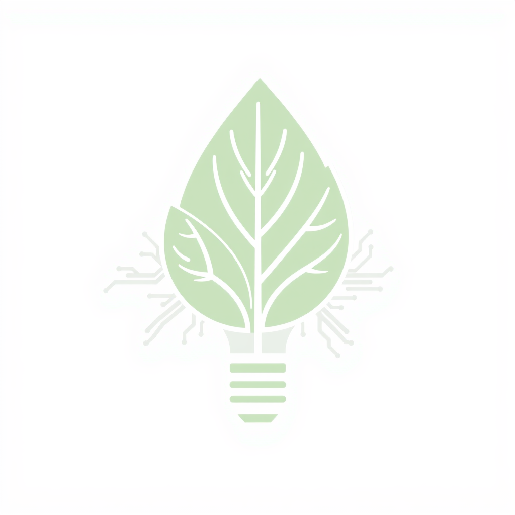A stylized leaf seamlessly integrated with a digital circuit pattern, perhaps forming the outline of a lightbulb or a section of a globe, symbolizing the fusion of nature, innovation, and green solutions for climate action.
