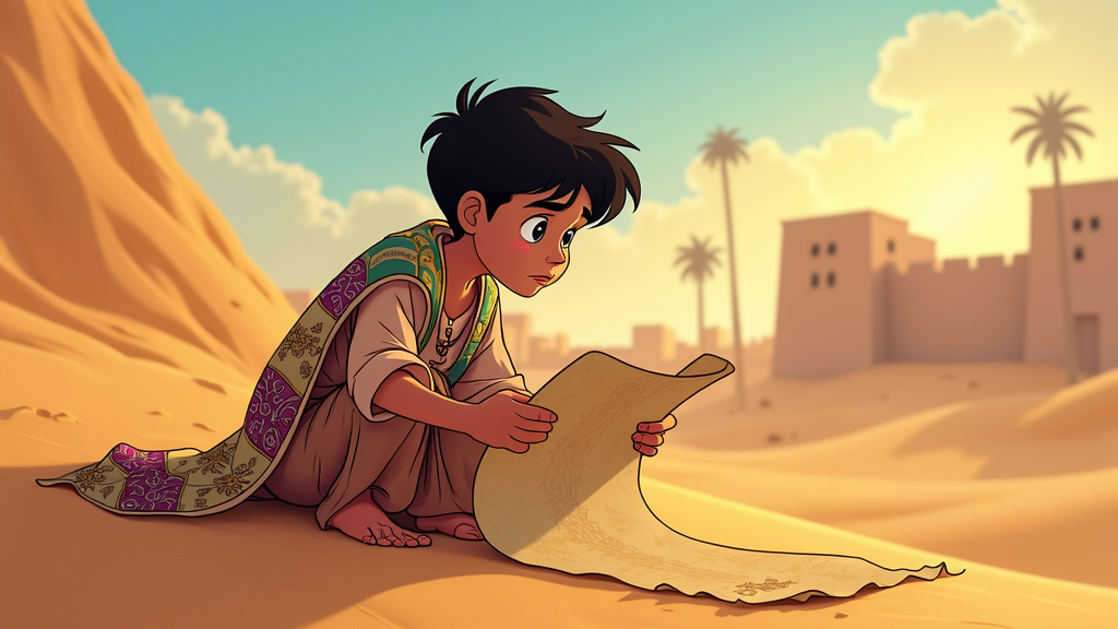 A scene where the Qatari kid uses traditional Qatari knowledge, like understanding local dialects or recognizing local landmarks, to solve the mystery.