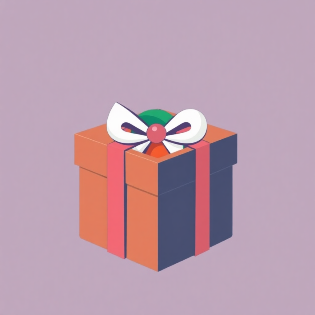 A graphic of an unwrapped gift, with the contents suggested through abstract shapes or colors.