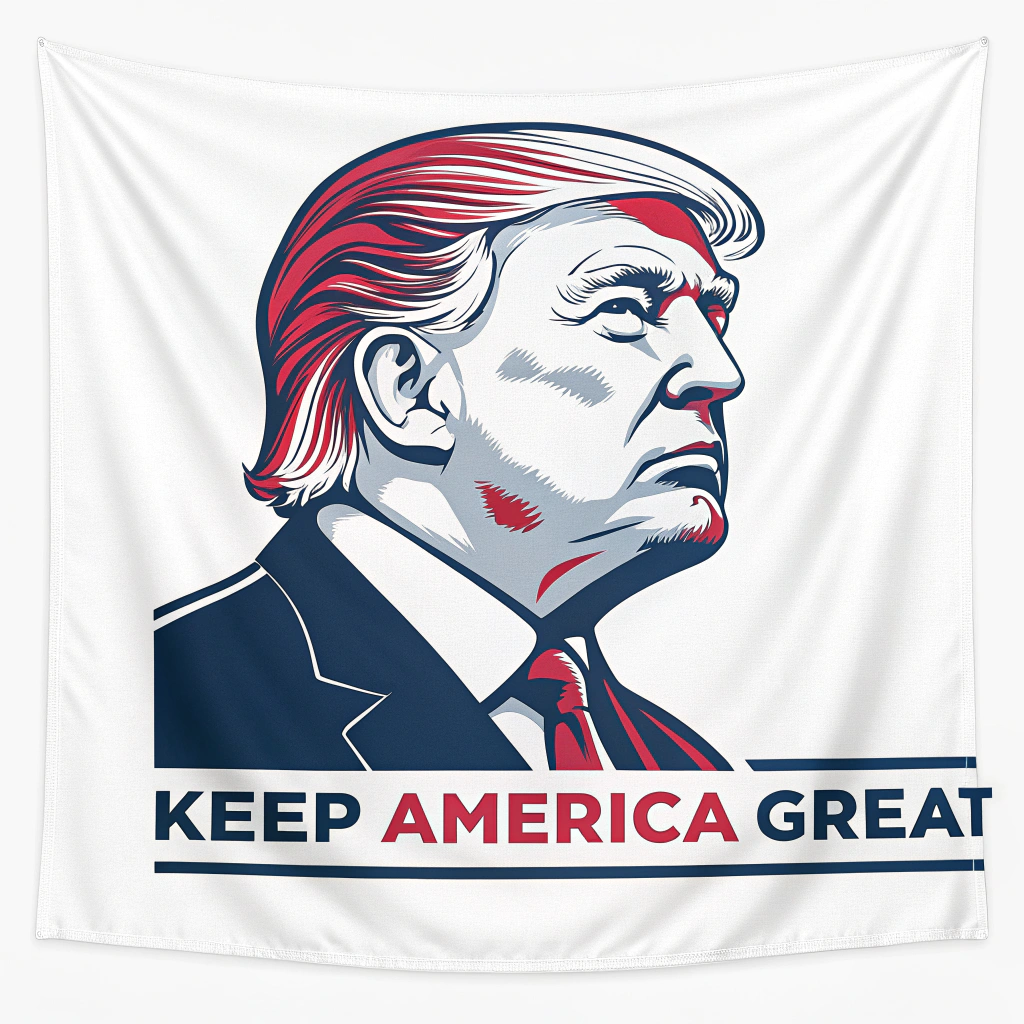 A sticker featuring a stylized portrait of Donald Trump with the 'Keep America Great' slogan in bold letters.