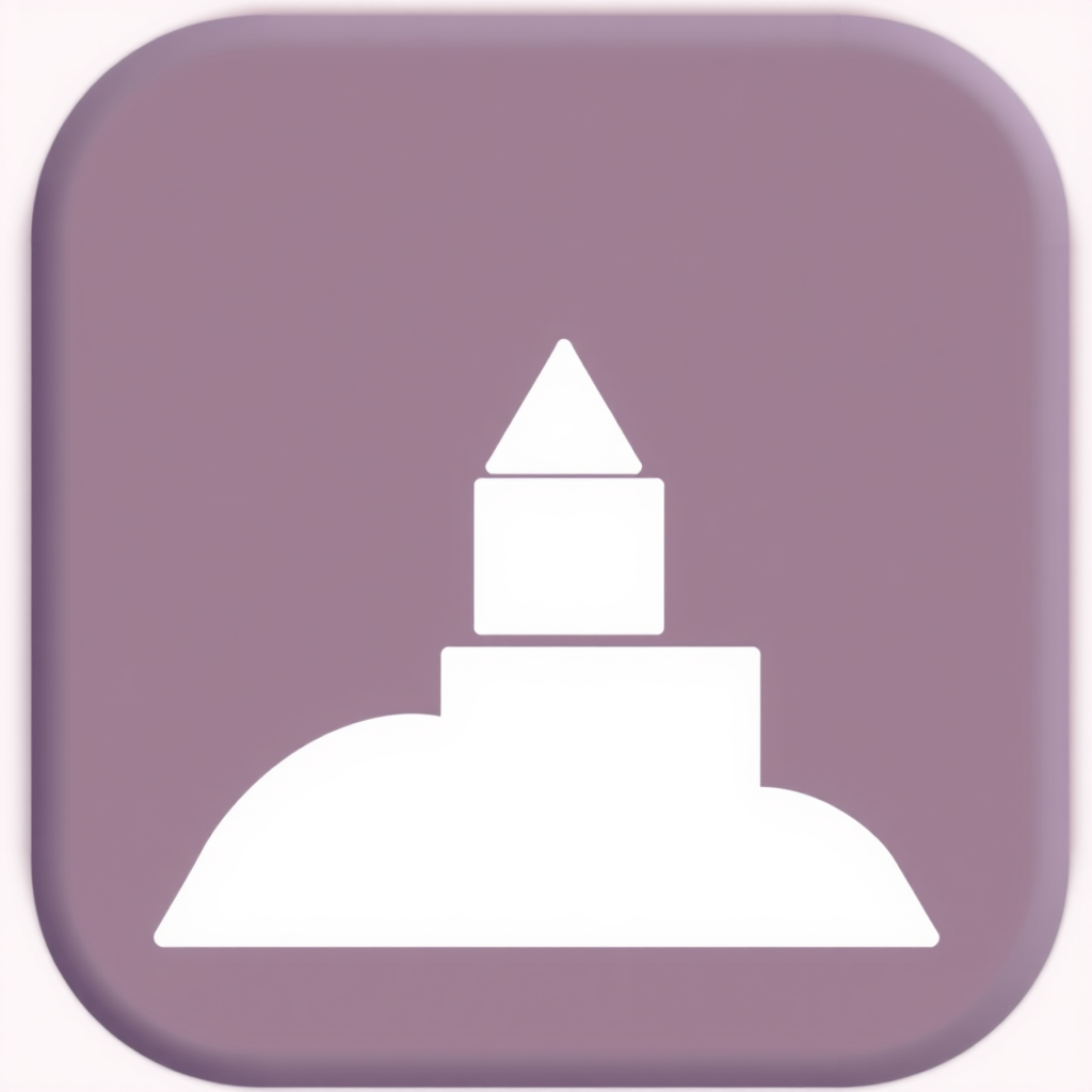 A simple icon formed by two or three basic geometric shapes (e.g., a triangle resting on a rectangle, or stacked cubes) to create a minimalist representation of a structure or building.