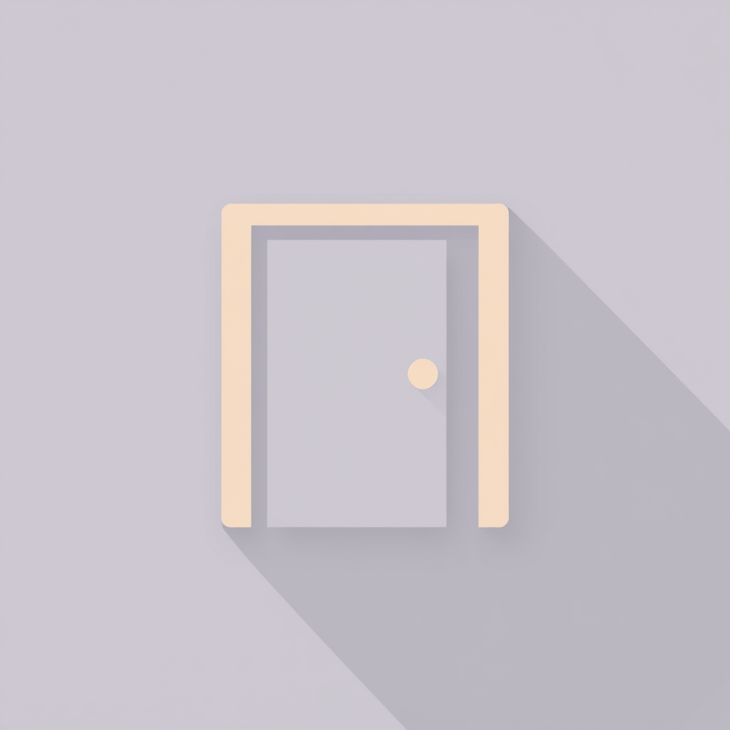 A minimalist icon featuring a simple rectangle with a vertical line bisecting it to represent a door. The design will be clean and easily recognizable.