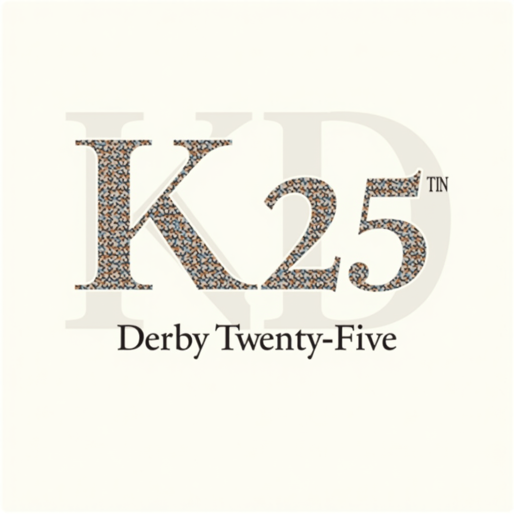 Related Simple Logo Idea (for T-Shirt): A clean and modern event logo, potentially using text elements such as 'KD '25' or 'Derby Twenty-Five'. The typography itself could be filled with a distinct, repeating micro-pattern of jockey silks, or be accented by a single iconic silk motif (like a tri-color slash). This logo would be suitable for branding the T-shirt collection.