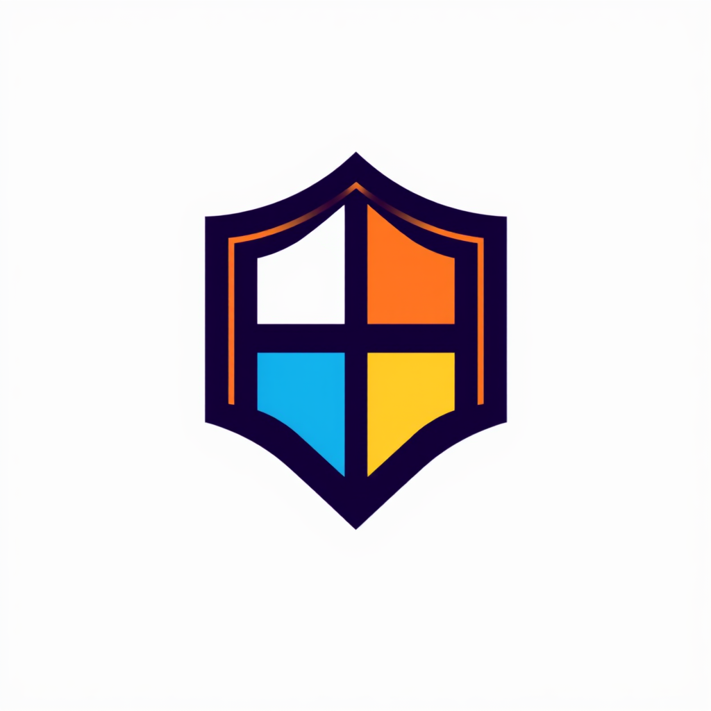 Simple Icon Idea: A shield emblem constructed from three to four distinct, interlocking minimalist blocks.