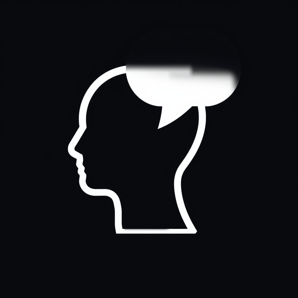 Combined Icon: A silhouette of a head with a chat bubble emerging from it, indicating communication and thought.