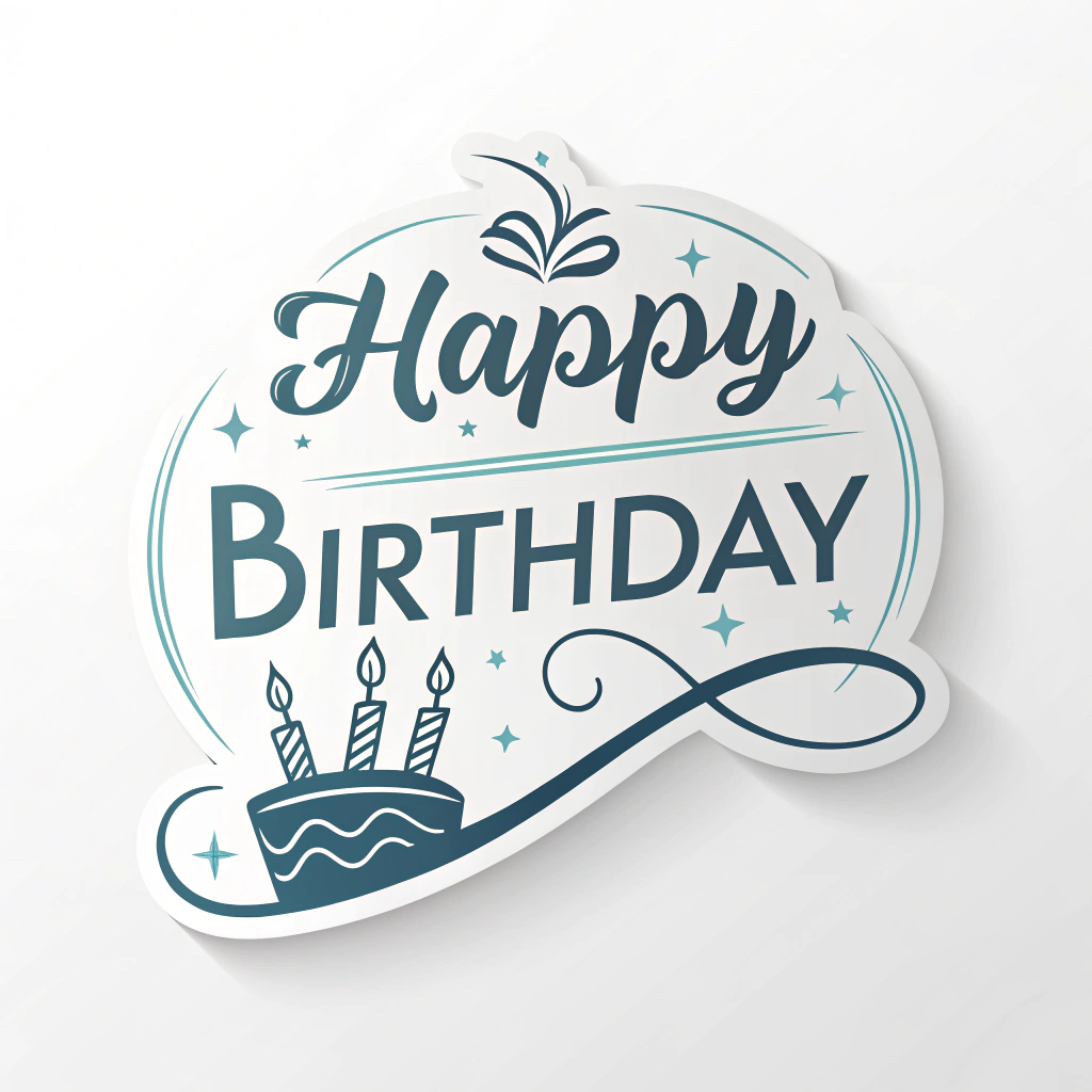 A sticker with a minimalist design featuring only the words 'Happy Birthday' in a clean, modern typeface.