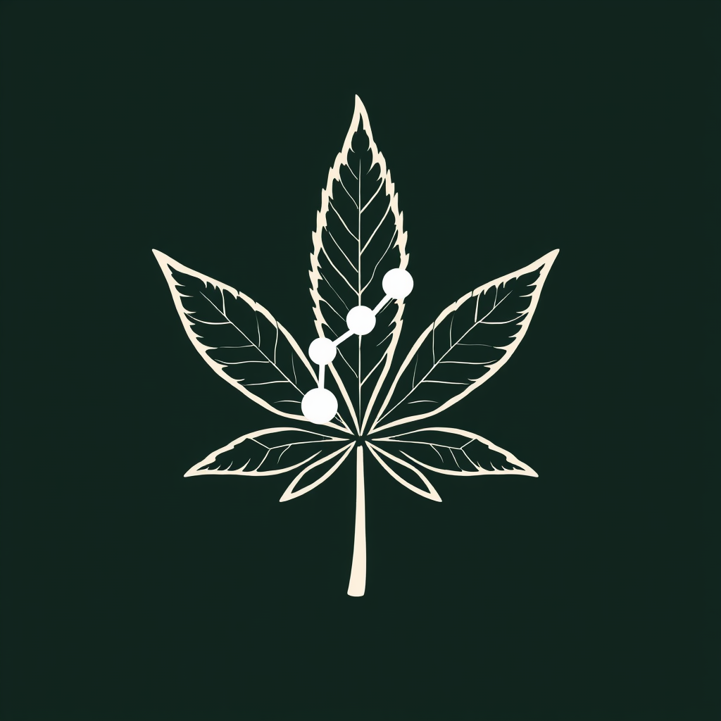 Sub-design idea 2: Molecule-Leaf Symbiosis - An icon where an abstract representation of the CBD or THC molecular structure is artfully integrated with the silhouette or veining of a cannabis leaf, symbolizing the synergy between science and nature.