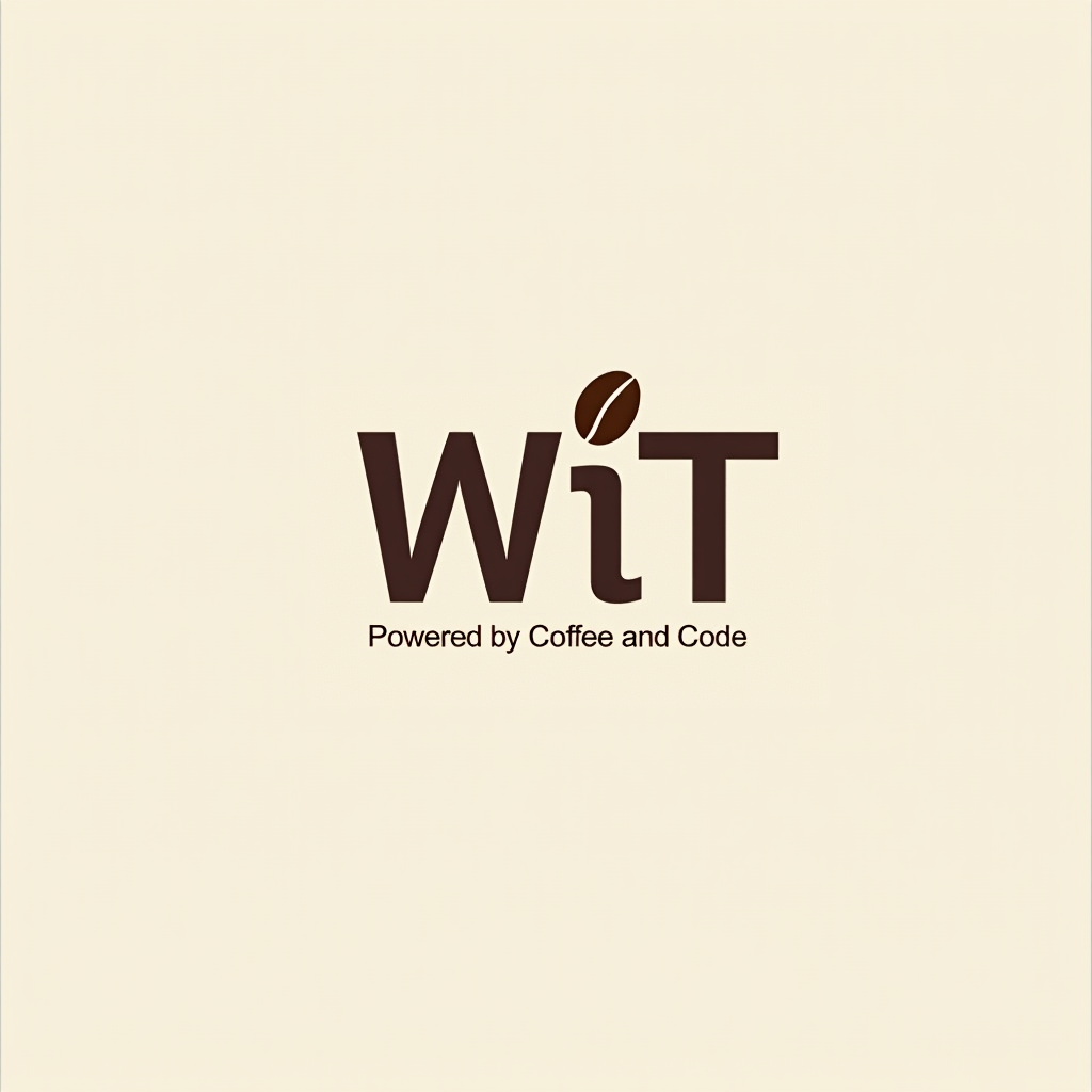 Simple Logo Idea: The acronym 'WiT' (Women in Tech) where the dot of the 'i' is a coffee bean and the horizontal bar of the 'T' morphs into a simplified code bracket `}` or `</>`. The tagline 'Powered by Coffee and Code' would sit below.
