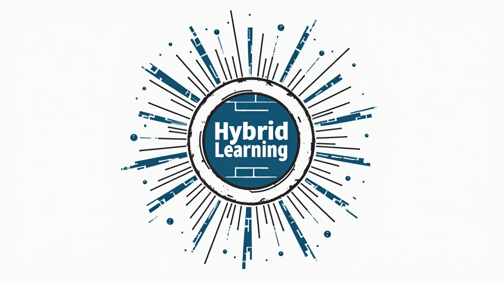 Hub & Spokes: A central icon representing a 'classroom' (perhaps a shield or circle). From this hub, elements representing 'Wi-Fi' (like radiating signal lines) and 'Walls' (like supportive structural lines or brick patterns) extend outwards or are contained within, creating a unified symbol of hybridity. The slogan is integrated around this central element, with 'Hybrid Learning' clearly stated.