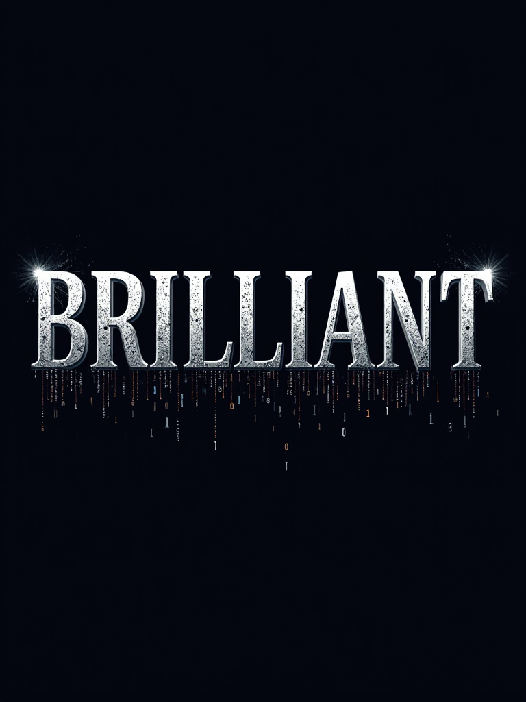 The word 'BRILLIANT' in a prominent, elegant font, with the word 'BINARY' subtly integrated using actual 0s and 1s as a texture, underline, or within the negative space of 'BRILLIANT'.