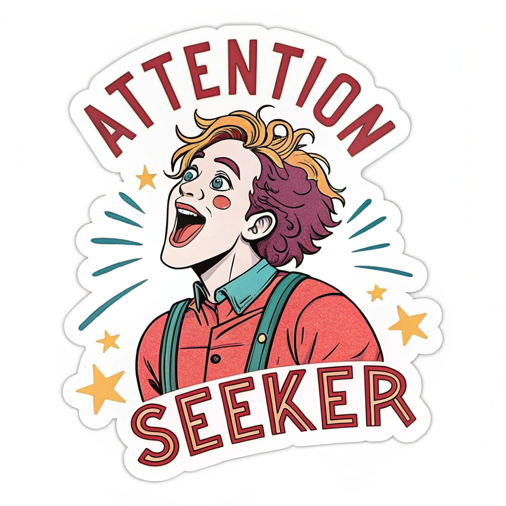 The image shows a sticker of a person with the words 