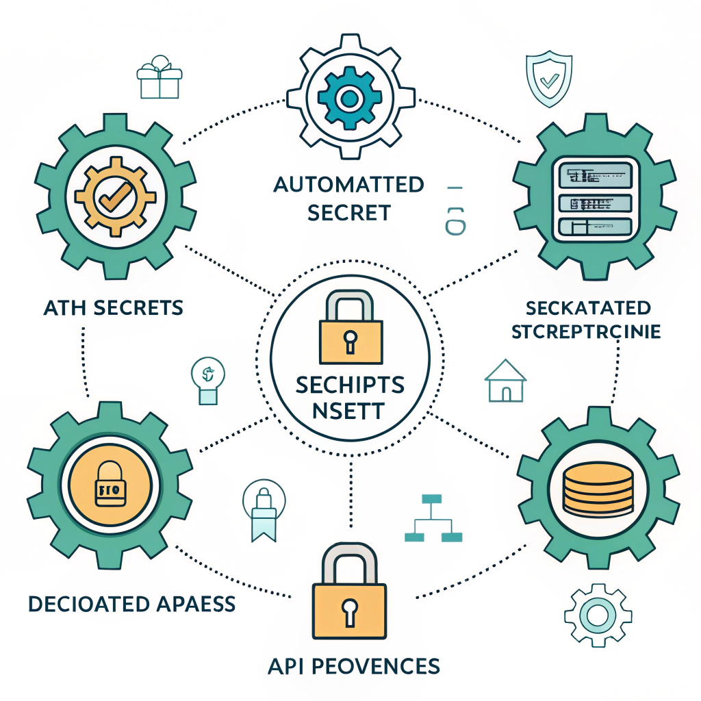 Automated Secret Lifecycle Management for Microservices: Create a design pattern for securely managing secrets (API keys, database credentials, certificates) used by microservices, featuring automated rotation, just-in-time access provisioned through the API Gateway or a dedicated secrets broker, and auditable secret usage.