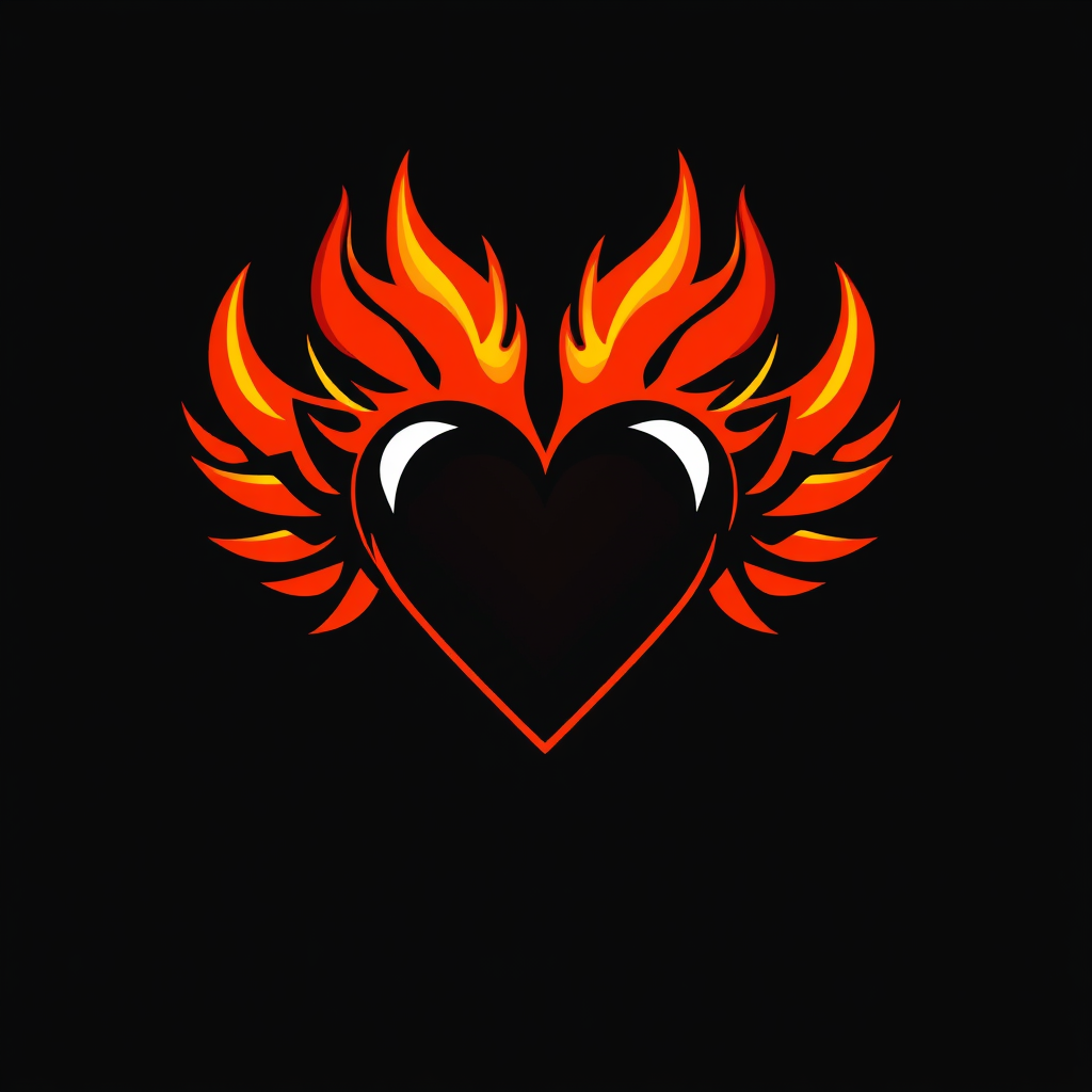 A heart engulfed in flames, with the flames forming a stylized wing shape on either side, representing fiery freedom.