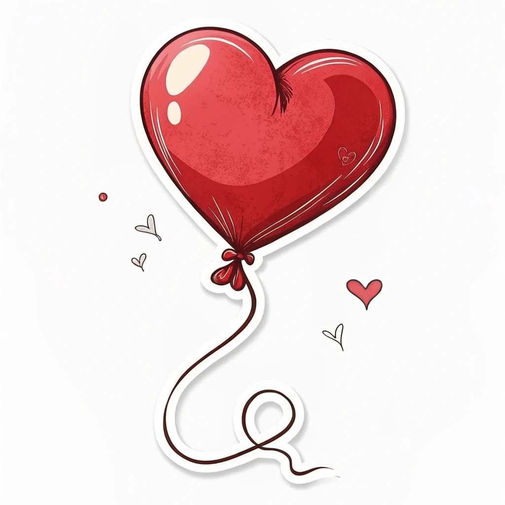 A single red heart balloon sticker, slightly tilted, with a subtle shine effect.