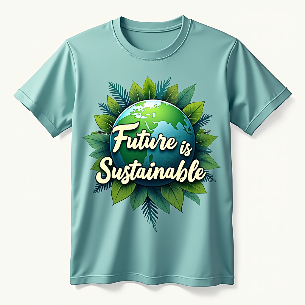 Translated Text: Sustainability T-Shirt Designs - 'Future is Sustainable' Hopeful Message