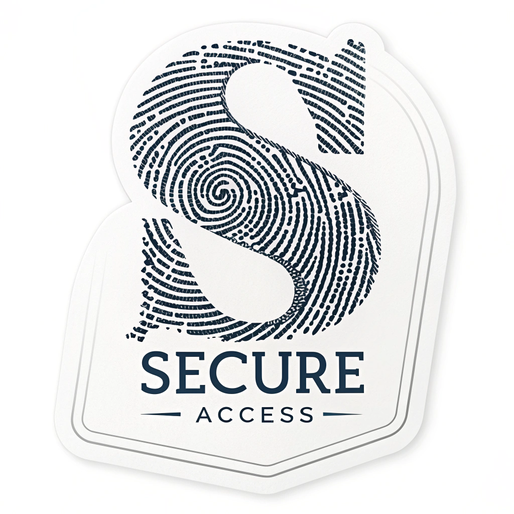 Simple Logo Idea: A logo where the unique pattern of a fingerprint forms a distinctive letter (e.g., 'S' for Secure, or an initial of a brand) or a stylized abstract mark, combined with clean, modern typography for 'Secure Access'.