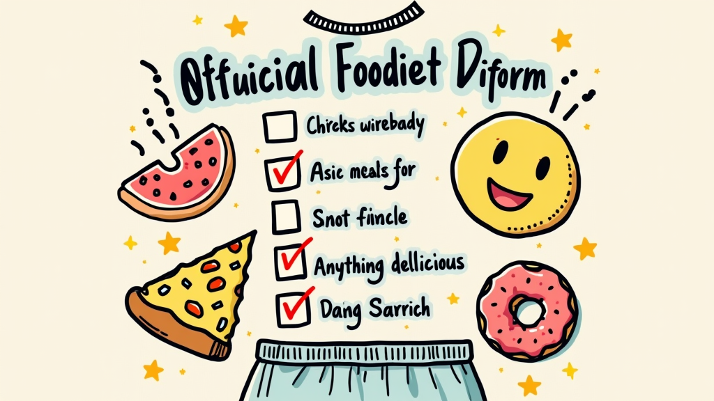 Sub Design Idea 5 (Checklist Theme): 'My No Diet Day Uniform Checklist: ☑️ Elastic Waistband ☑️ Positive Attitude ☑️ Ready for Anything Delicious!'. Title it with 'International No Diet Day: Official Foodie Uniform'.