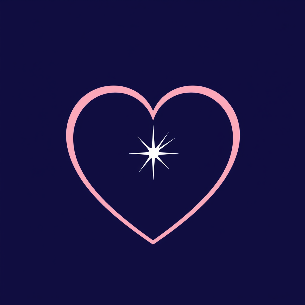 A minimalist heart outline with a small spark or star inside.