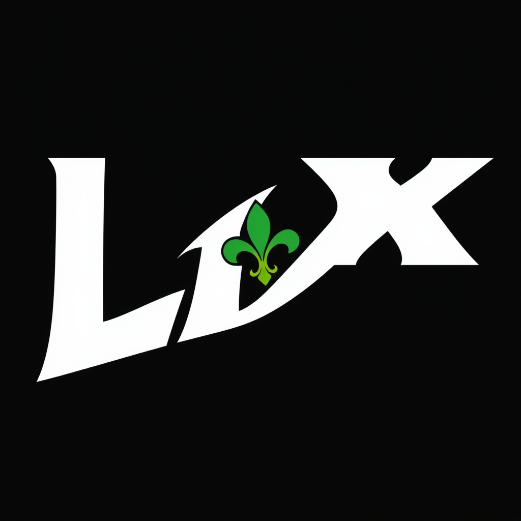 A simple, bold 'LIX' in a modern, athletic font, with a single dynamic swoosh or accent reminiscent of a football's flight path. This accent incorporates a subtle nod to New Orleans, such as a small embedded Fleur-de-Lis mark or a color highlight using one of the iconic Mardi Gras hues (purple, green, or gold).