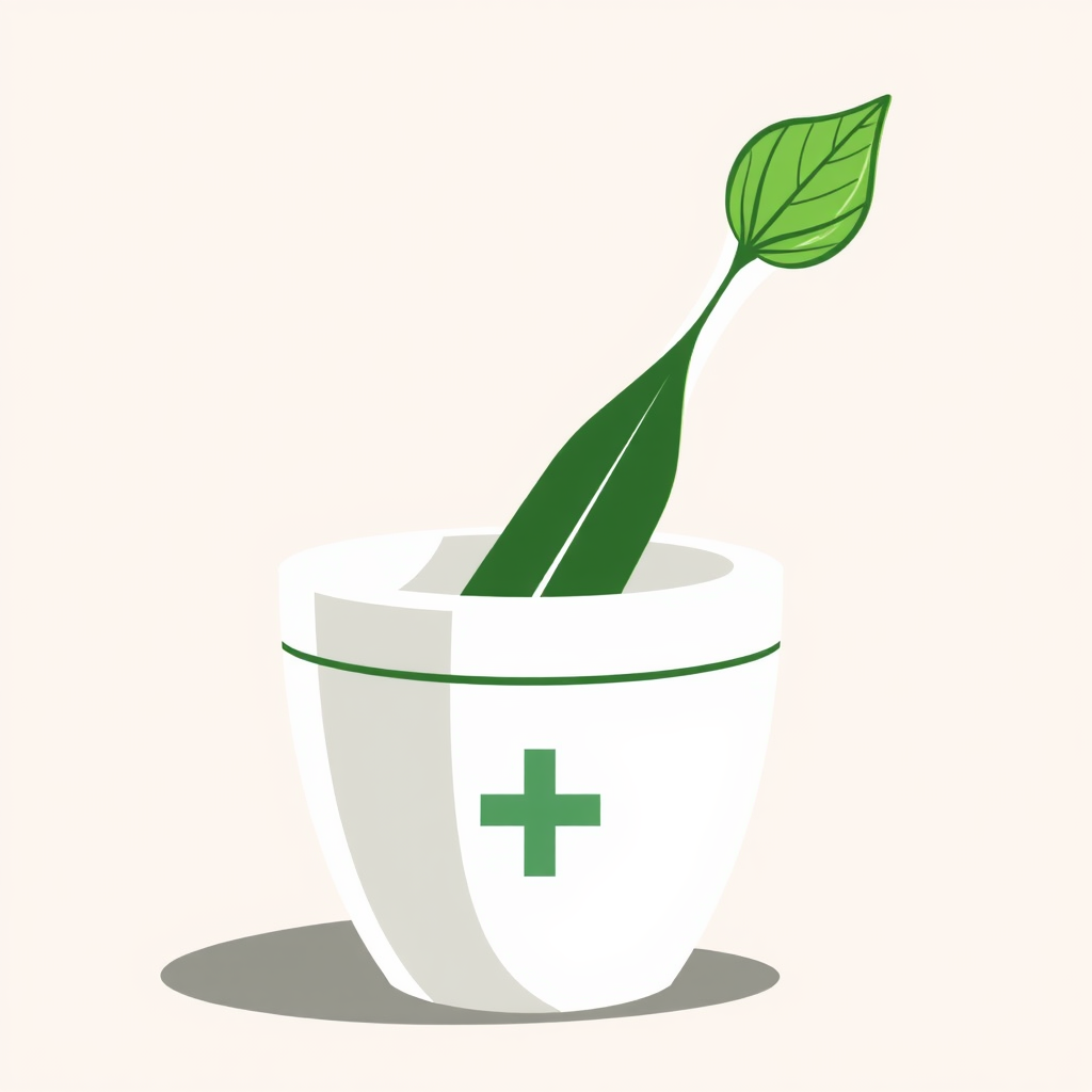 Sub Design Idea 1: Integrated Leaf Pestle - The pestle's handle is stylized as a cannabis leaf stem, with the leaf forming the top. It sits within a clean, modern mortar that might feature a subtle medical cross detail.