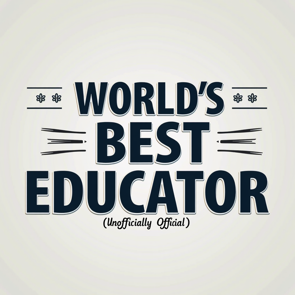 Minimalist Modern: Clean, sans-serif typography for 'World's Best Educator.' The phrase '(Unofficially Official)' placed discreetly, perhaps on the sleeve, back yoke, or in a much lighter font weight under the main text. Focus on negative space.