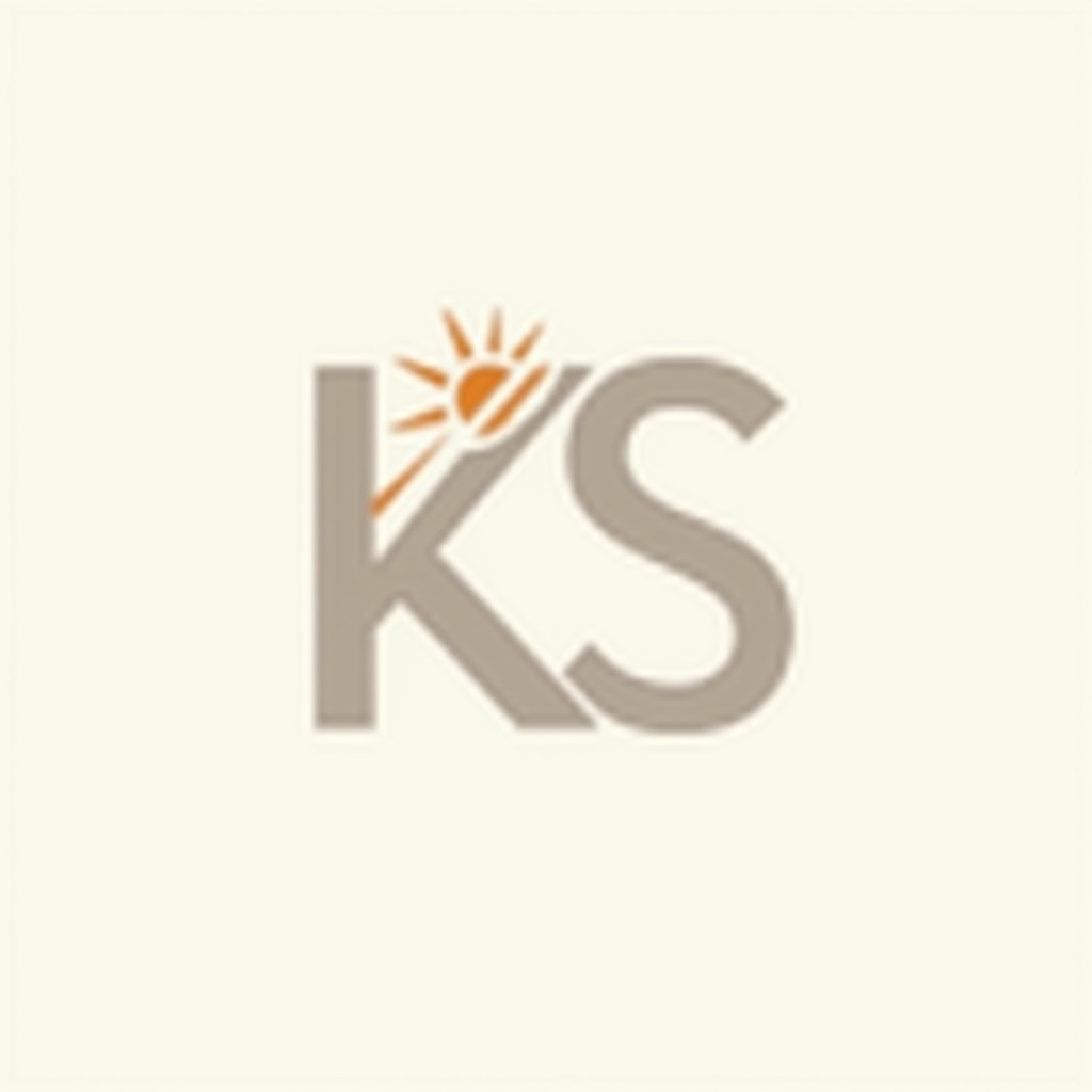 Simple Icon Idea: A minimalist icon that stylizedly combines the initials 'K' and 'S' with simple graphic representations of a sun glyph (for 'Good Day') and an atom or particle symbol (for 'ELEMENT.'), conveying their unified theme.