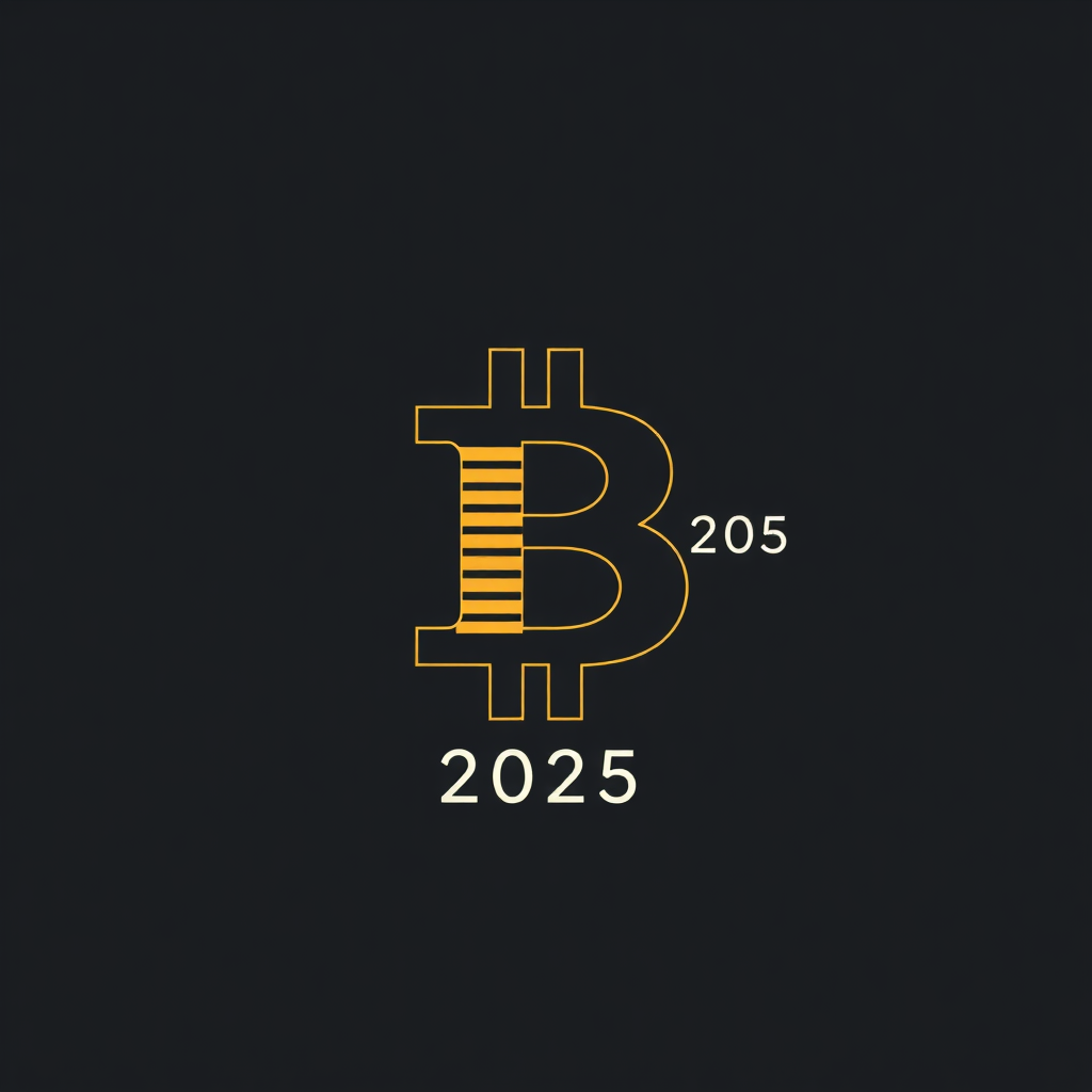 Simple Logo Idea: A minimalist Bitcoin '₿' mark. One vertical stroke of the 'B' is thinner than the other, or half of the 'B' is faded/hatched, directly symbolizing the halving. '2025' is placed cleanly beside or below it. Simple, impactful, and directly communicates 'halving'.