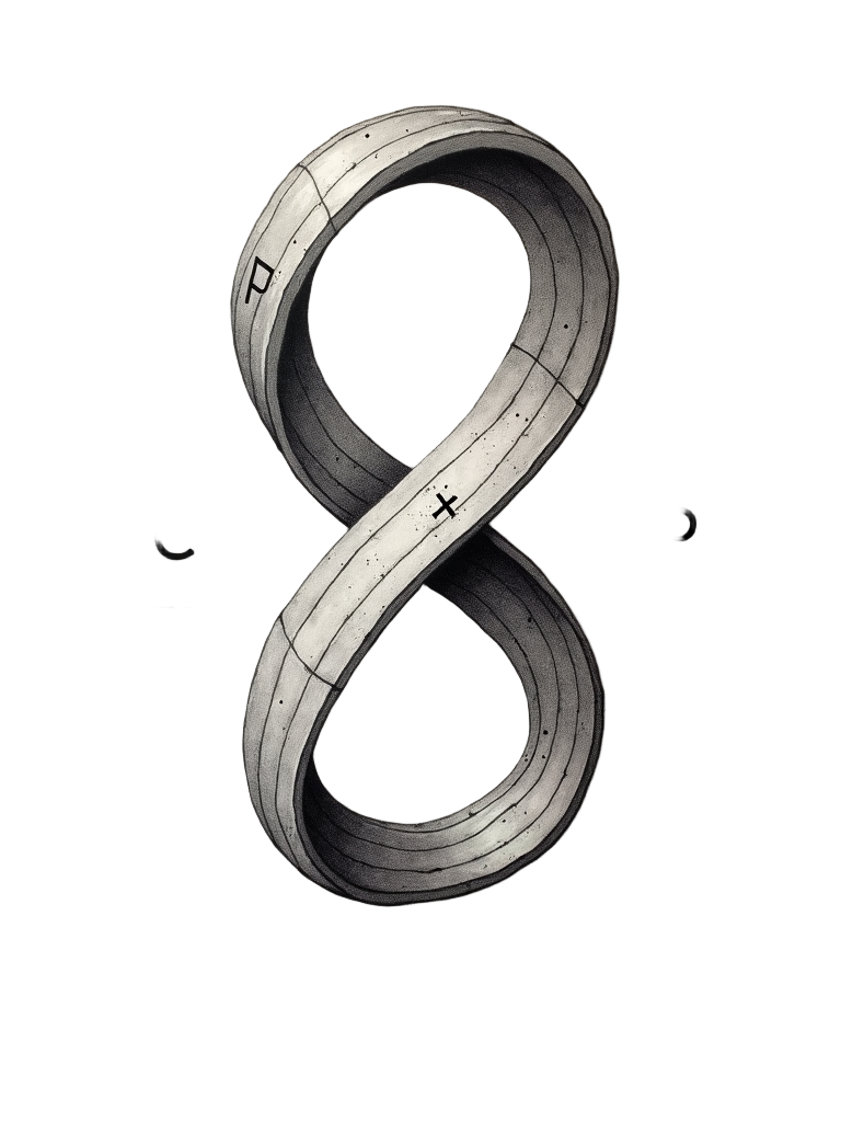 The Heisenberg Uncertainty Principle formula, ΔxΔp ≥ ħ/2, creatively integrated into a design. For example, 'Δx' and 'Δp' could be written on opposite sides of a Möbius strip or an infinity symbol, representing their continuous interplay and the boundary of knowledge defined by 'ħ/2'.
