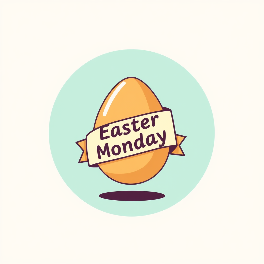 A simple icon idea for Easter Monday: An egg with a small banner draped across it that reads 'Easter Monday.'