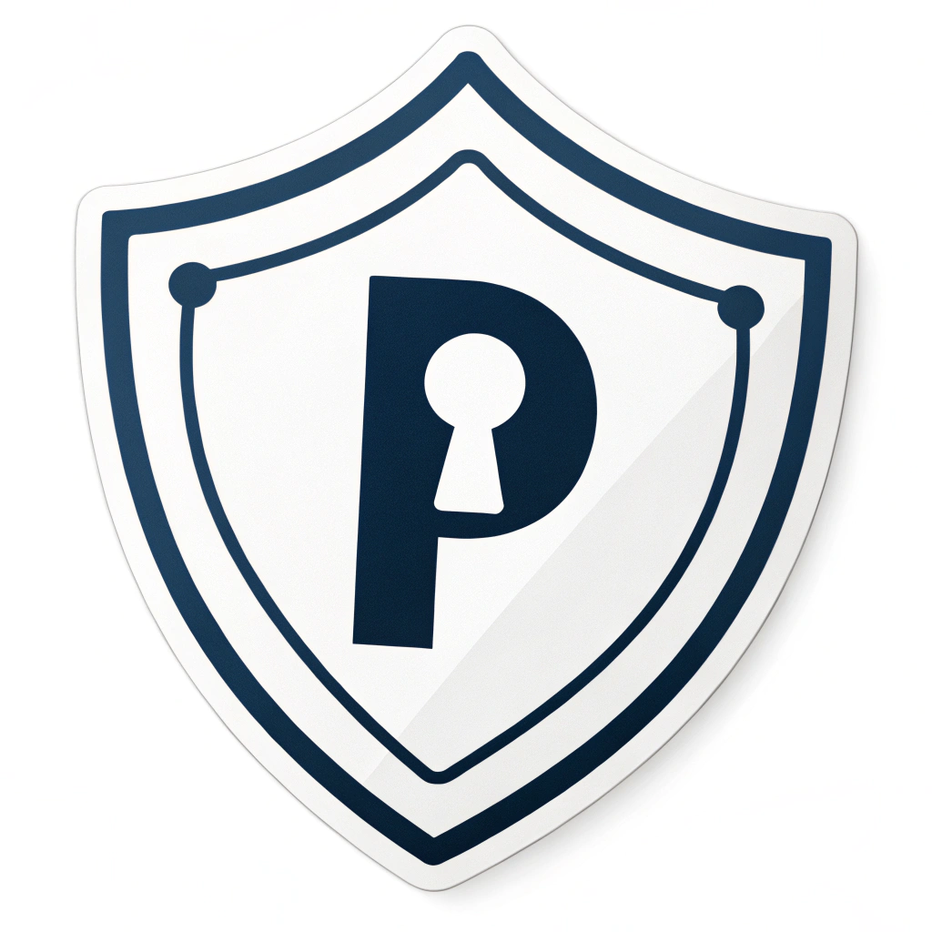 Simple Icon Concept for Privacy: A shield icon prominently featuring a stylized letter 'P' (for Privacy) or a keyhole symbol in its center, symbolizing secured data and the principle of privacy first.