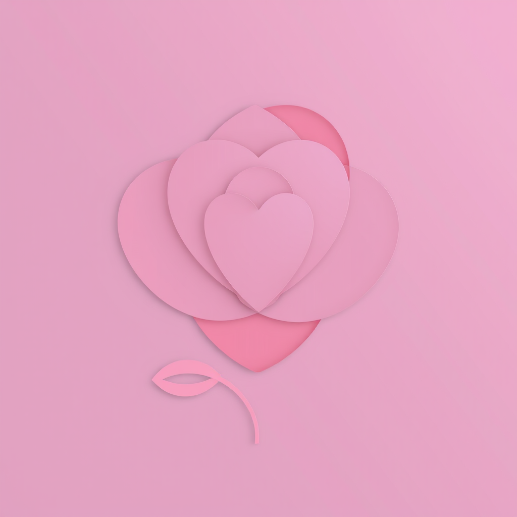 Abstract rose icon using overlapping heart shapes to create the form of a rose.