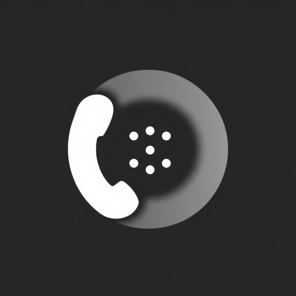 The image is a square with a black background. In the center of the square, there is a white telephone receiver icon. The receiver is in the shape of a circle with six small dots arranged in a circular pattern. The dots are evenly spaced and appear to be evenly spaced. The overall design is simple and minimalistic.