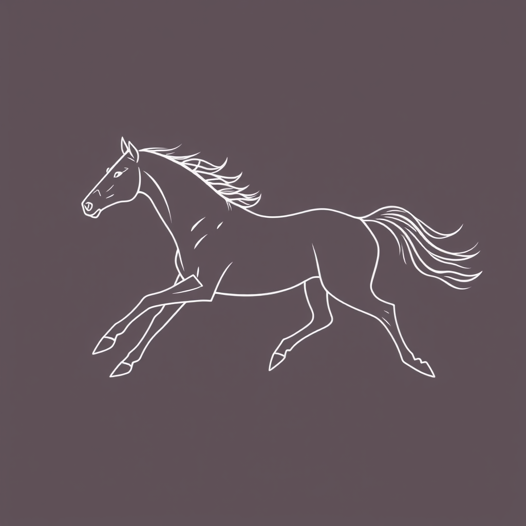 A single, unbroken line art gracefully outlining a galloping Thoroughbred, emphasizing speed and elegance, perhaps with the line subtly forming a rose or a hint of the twin spires.
