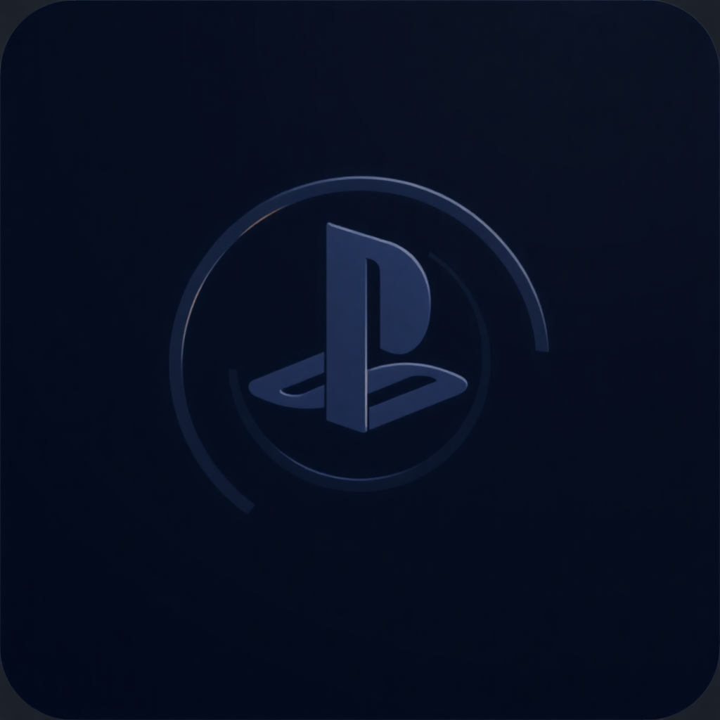 The image is a square-shaped icon with a dark blue background. In the center of the icon, there is a circular logo with the letter P in the middle, which is a stylized letter B in a dark grey color. The logo appears to be a representation of the PlayStation logo. The overall design is simple and minimalistic.