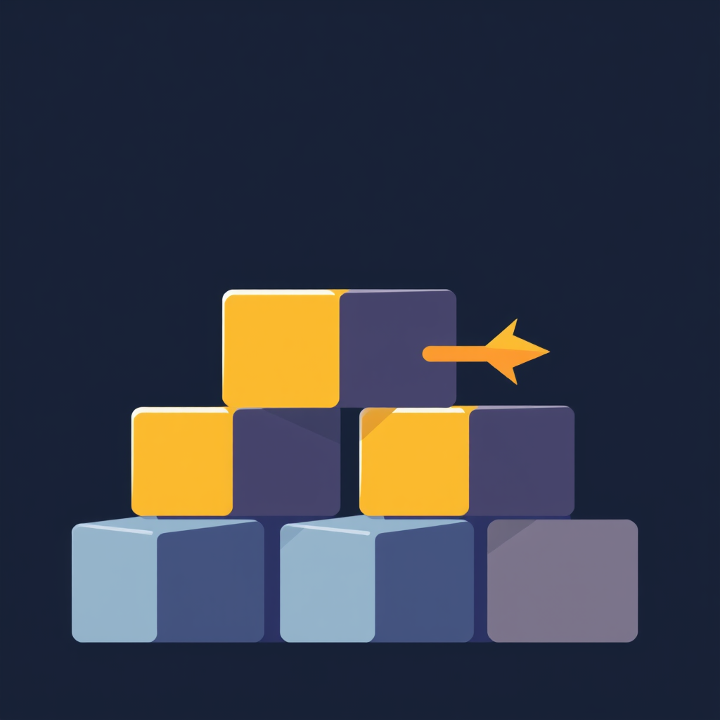 Sub-design Idea 1: Stacked geometric blocks (squares/rectangles) forming a barrier, with one or two distinct blocks subtly repelling an abstract digital threat (e.g., a small, jagged arrow).