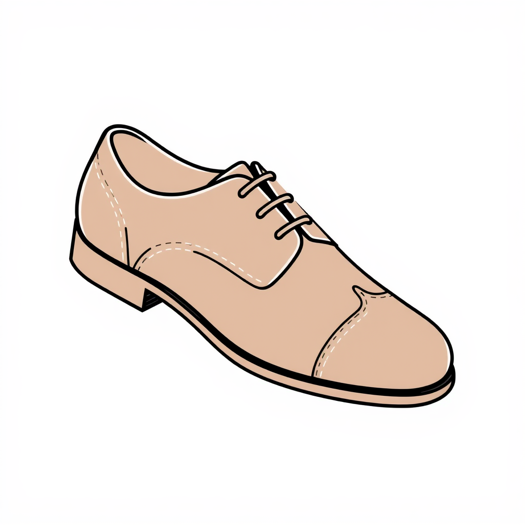 A simple, side-profile of a classic Oxford shoe with subtle stitching details.