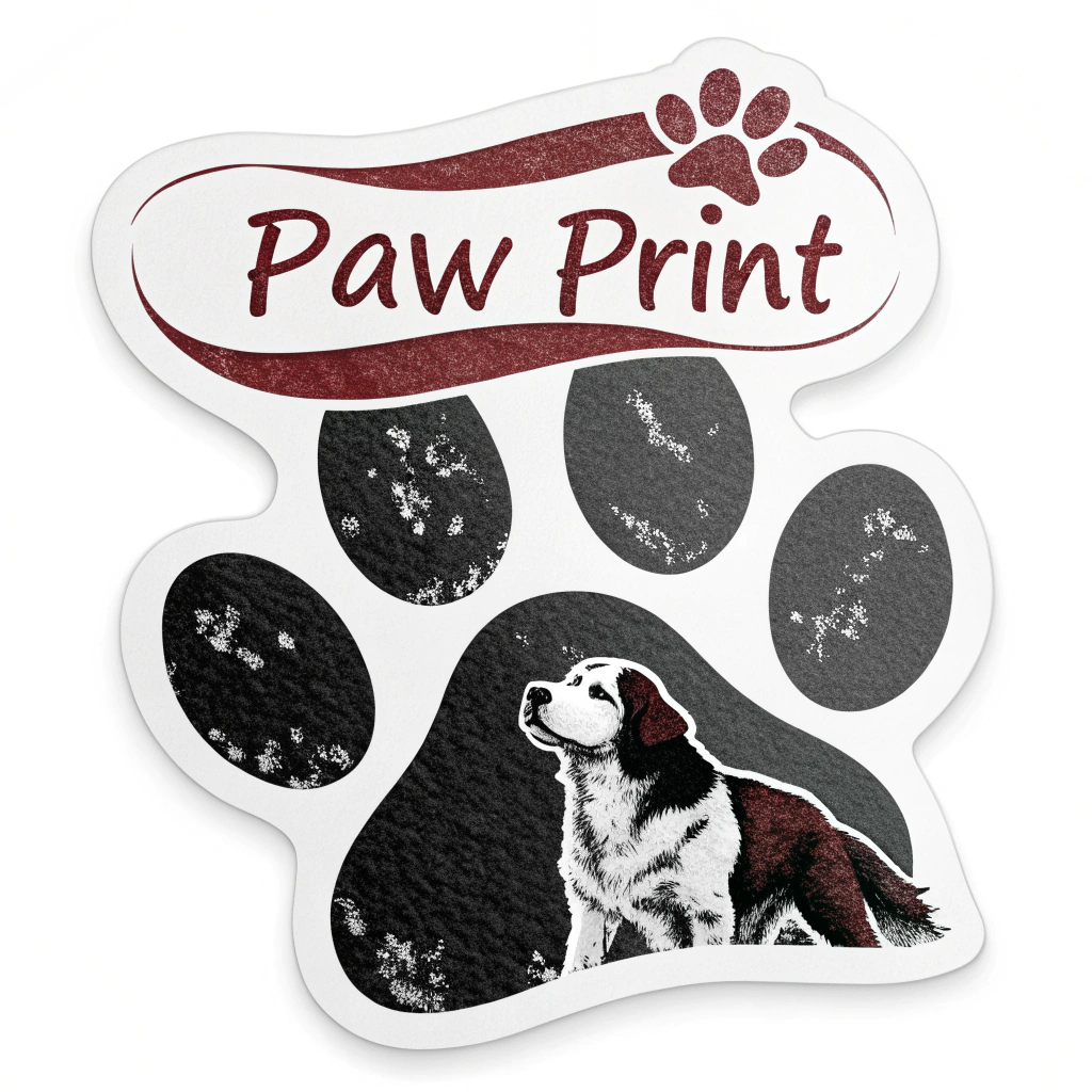 A paw print with the breed's name overlaid on it, designed as a bumper sticker.