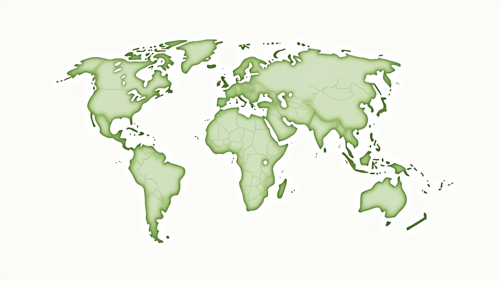 A minimalist design showing the outline of the world map with interconnected green lines representing eco-friendly networks (e.g., renewable energy grids, sustainable transport routes). Small green sprout icons could mark key global cities committed to green initiatives.