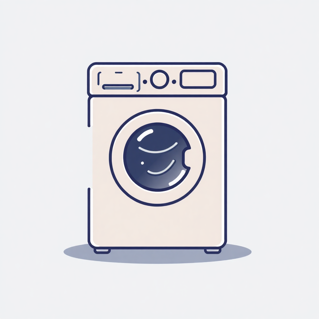 The image shows a white washing machine with a smiley face on it, set against a white background.