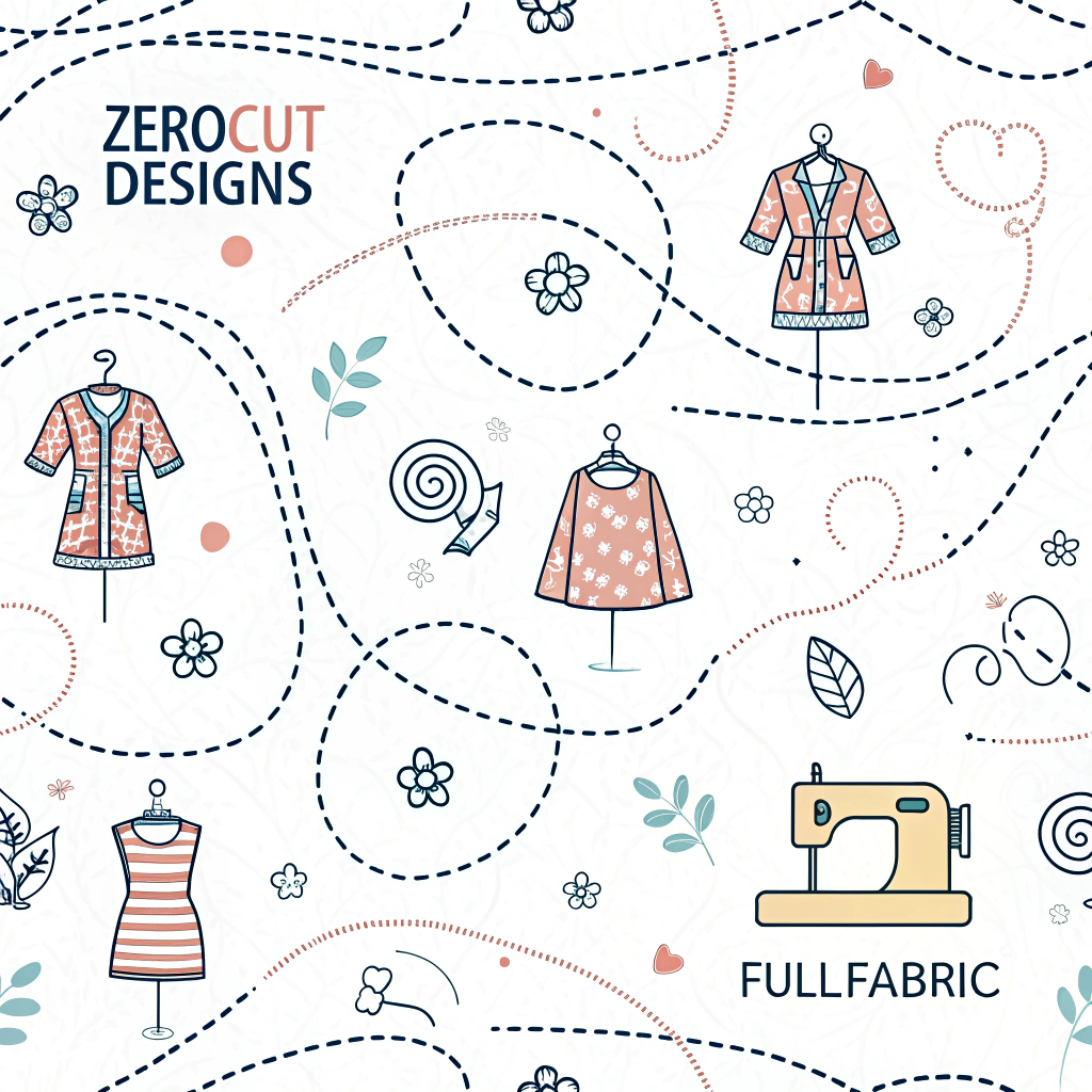 Simple Logo Idea: The name 'ZeroCut Designs' or 'FullFabric' with a visual element of a continuous, flowing line that outlines a garment or textile pattern without any breaks, emphasizing the seamless and complete utilization of material.