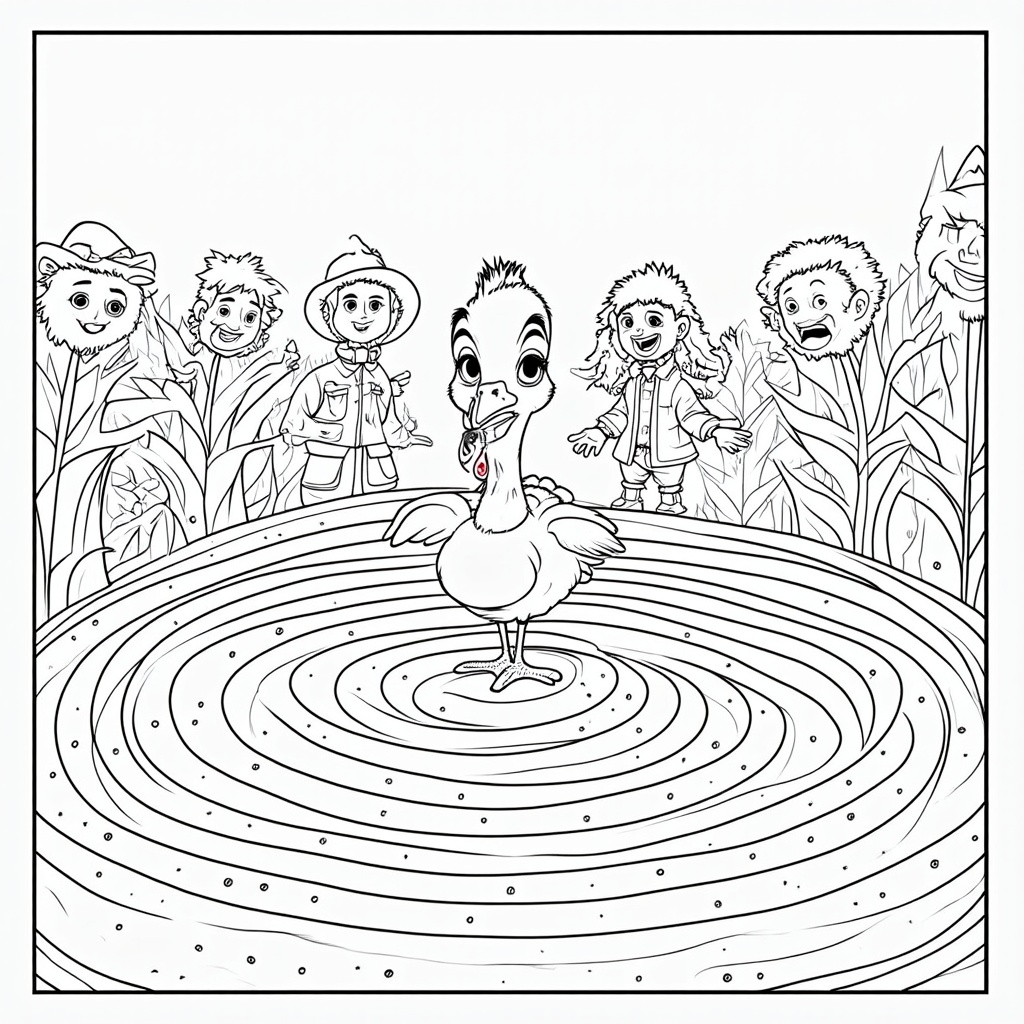 A humorous Thanksgiving maze game where a wary turkey tries to navigate through a series of corn mazes to escape a farmer's feast preparations, with scarecrows marking the wrong turns.