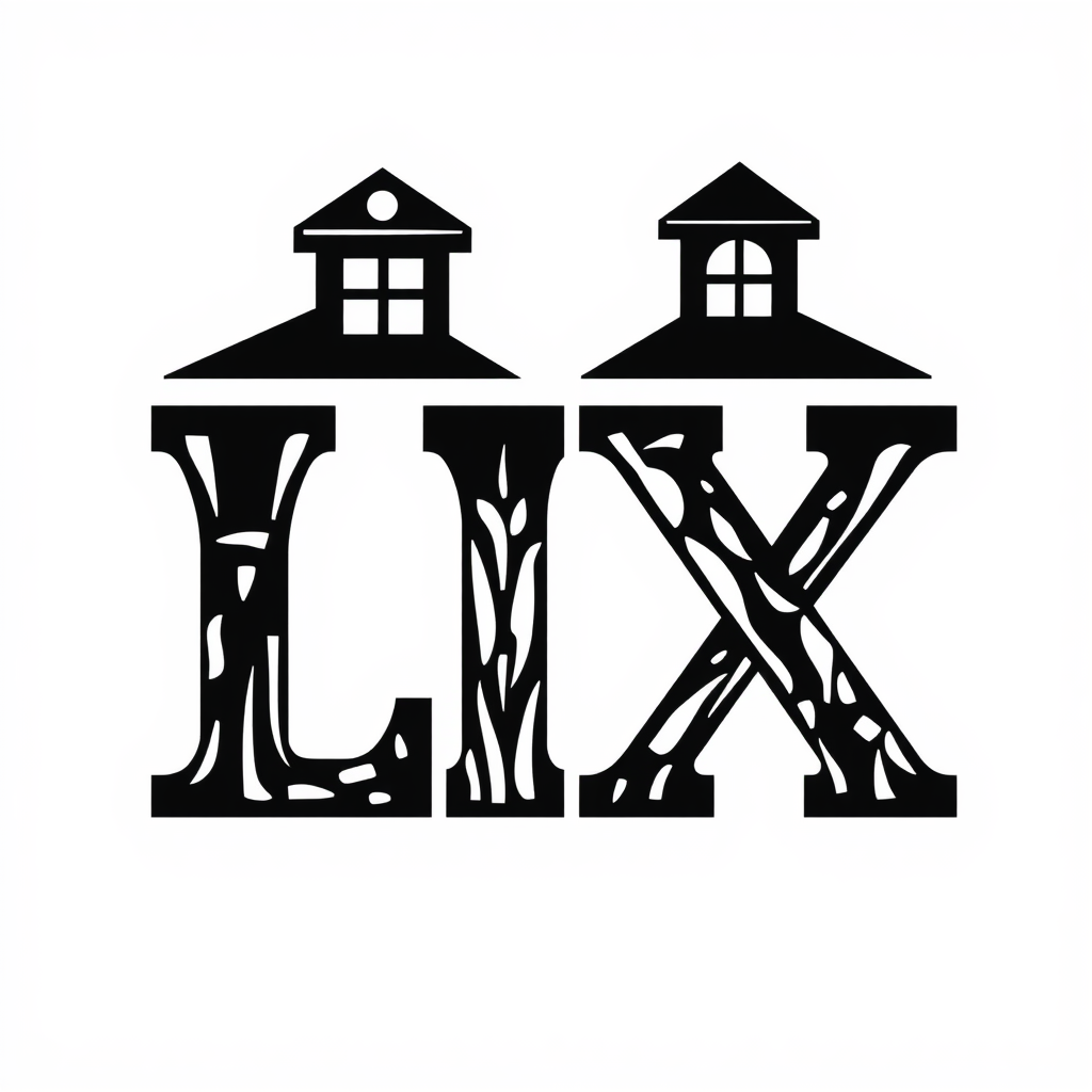 Construct the 'LIX' from stylized silhouettes or abstracted forms of distinctive French Quarter architectural components, such as gabled rooflines, dormer windows, structural columns, or decorative support brackets, creating a unique and thematic typographic mark.